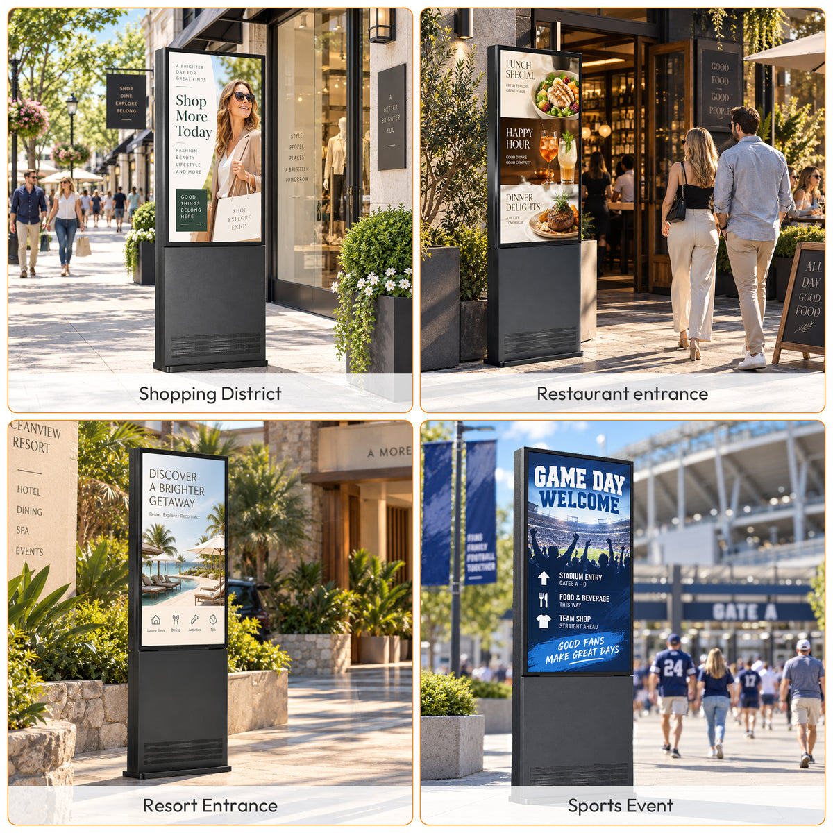 43 55 65" 3500 Nits IP66 Waterproof Dustproof Floor Standing Outdoor LCD Digital Signage Display