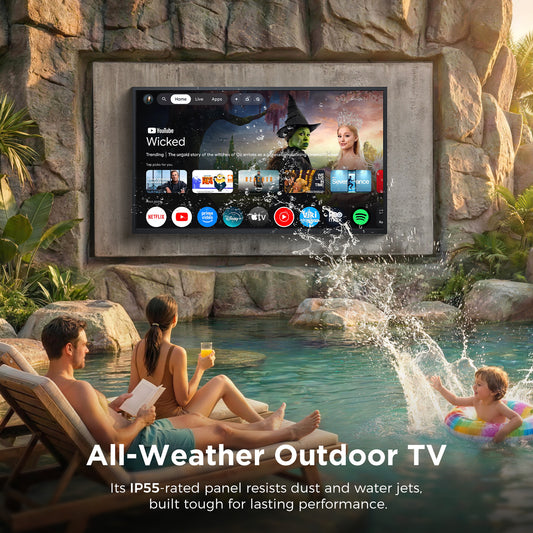 55 65" 2500 Nits 4K UHD IP55 Weatherproof Google Outdoor TV