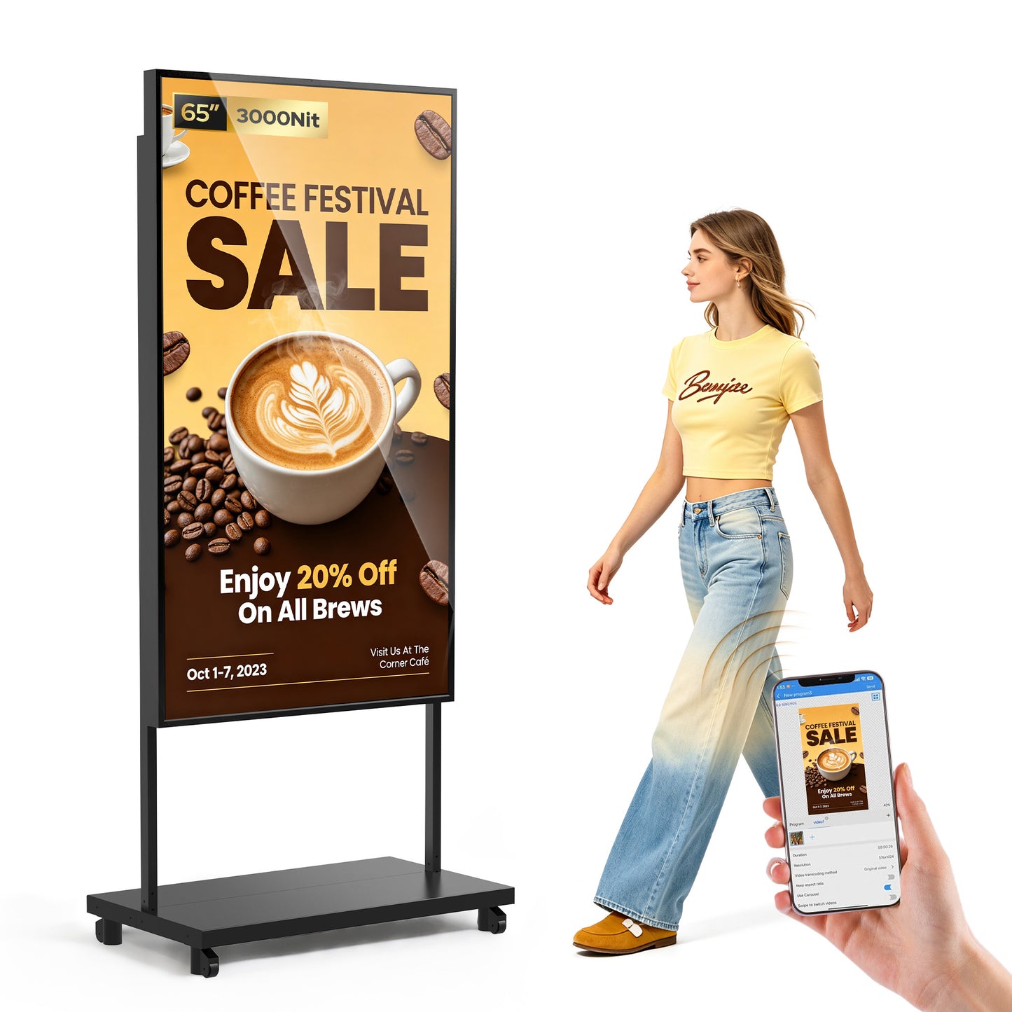 32 43 55 65" 3000 Nits High Brightness Indoor Street Window Digital Signage