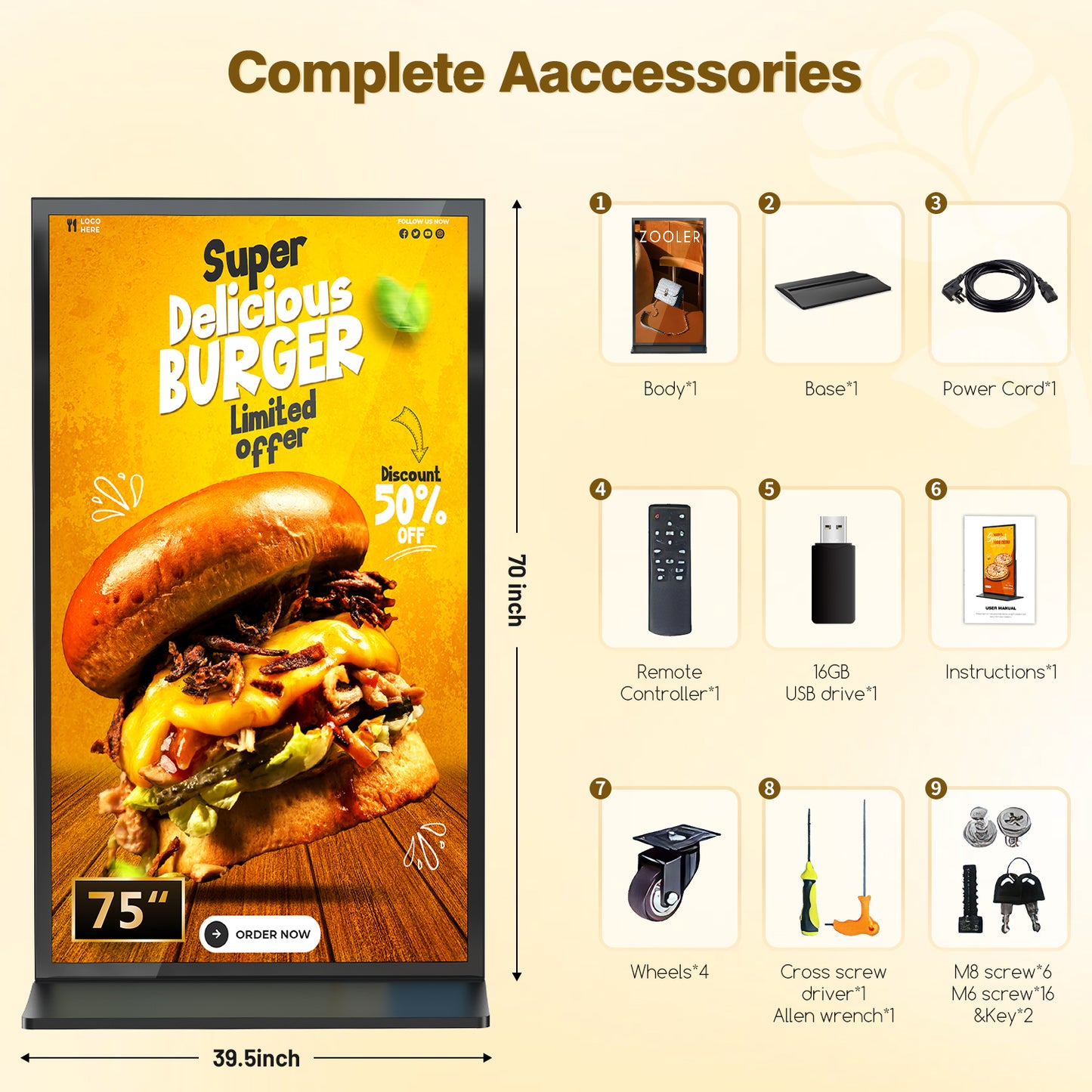 75 85" Full Screen Indoor LCD Floor Stand Digital Signage Display