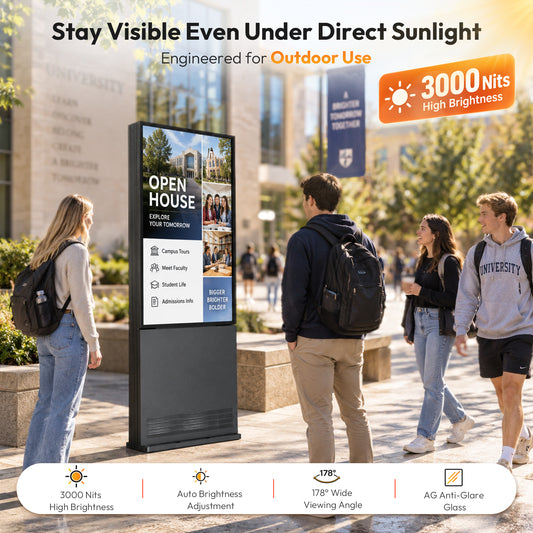 43 55 65" 3500 Nits IP66 Waterproof Dustproof Floor Standing Outdoor LCD Digital Signage Display