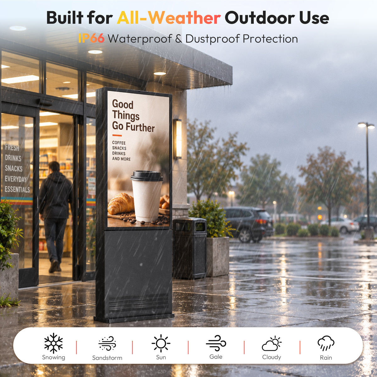 43 55 65" 3500 Nits IP66 Waterproof Dustproof Floor Standing Outdoor LCD Digital Signage Display