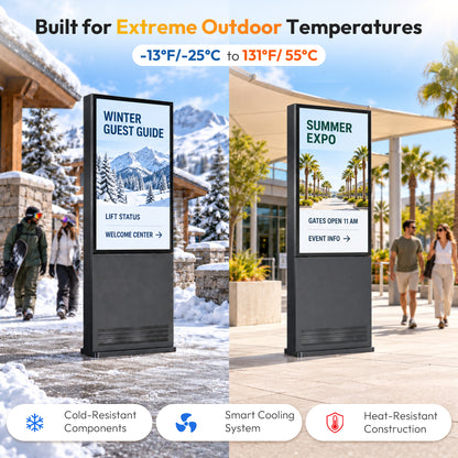 43 55 65" 3500 Nits IP66 Waterproof Dustproof Floor Standing Outdoor LCD Digital Signage Display
