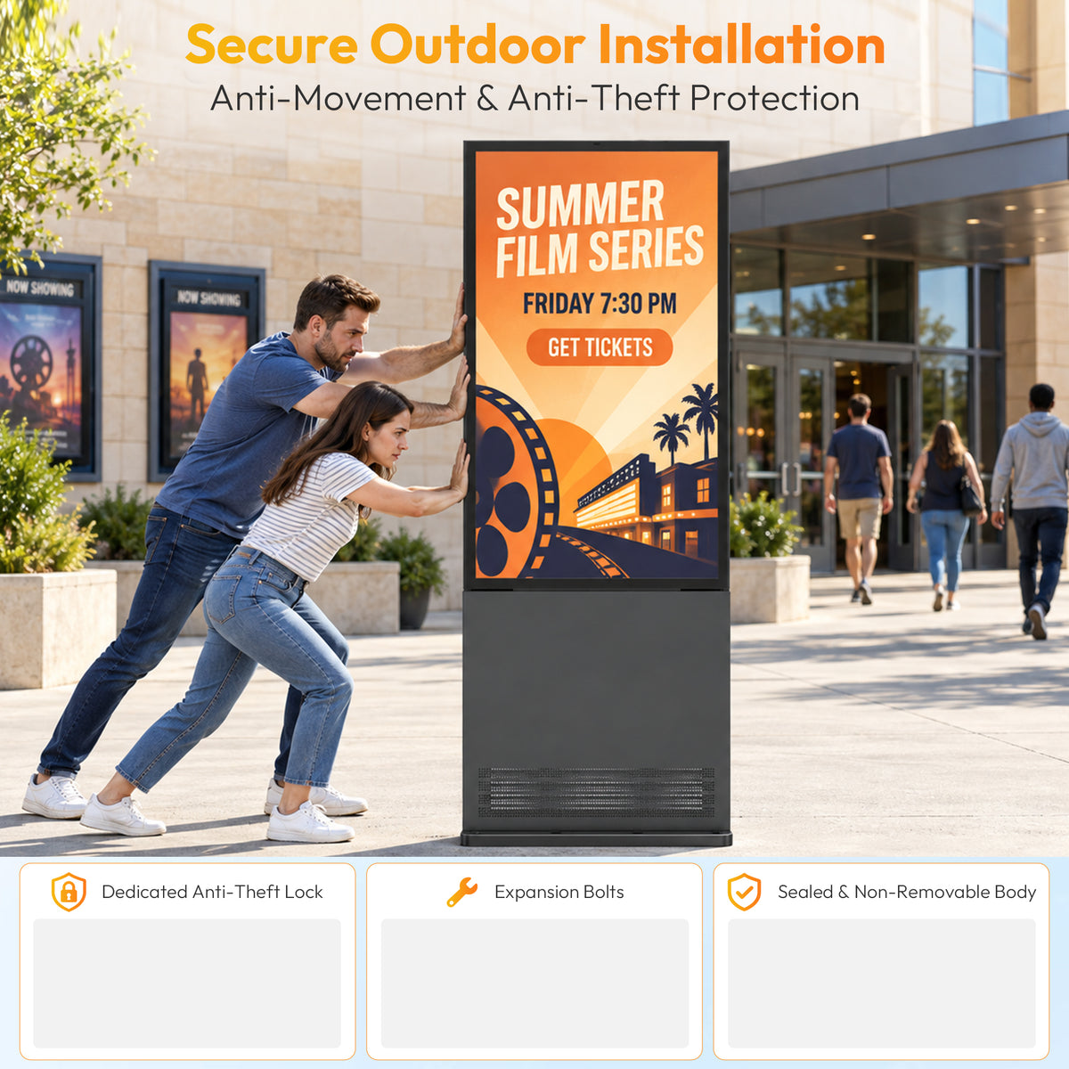43 55 65" 3500 Nits IP66 Waterproof Dustproof Floor Standing Outdoor LCD Digital Signage Display