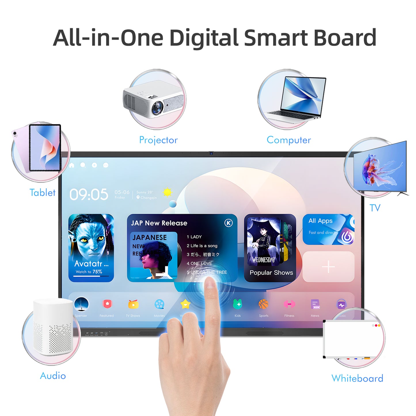 4K UHD All-in-one Smart Board for Classroom Home Office Studio (Wall Mount Included)