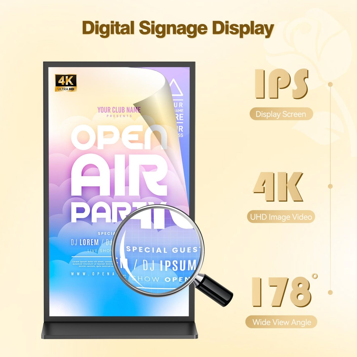75 85" Full Screen Indoor LCD Floor Stand Digital Signage Display