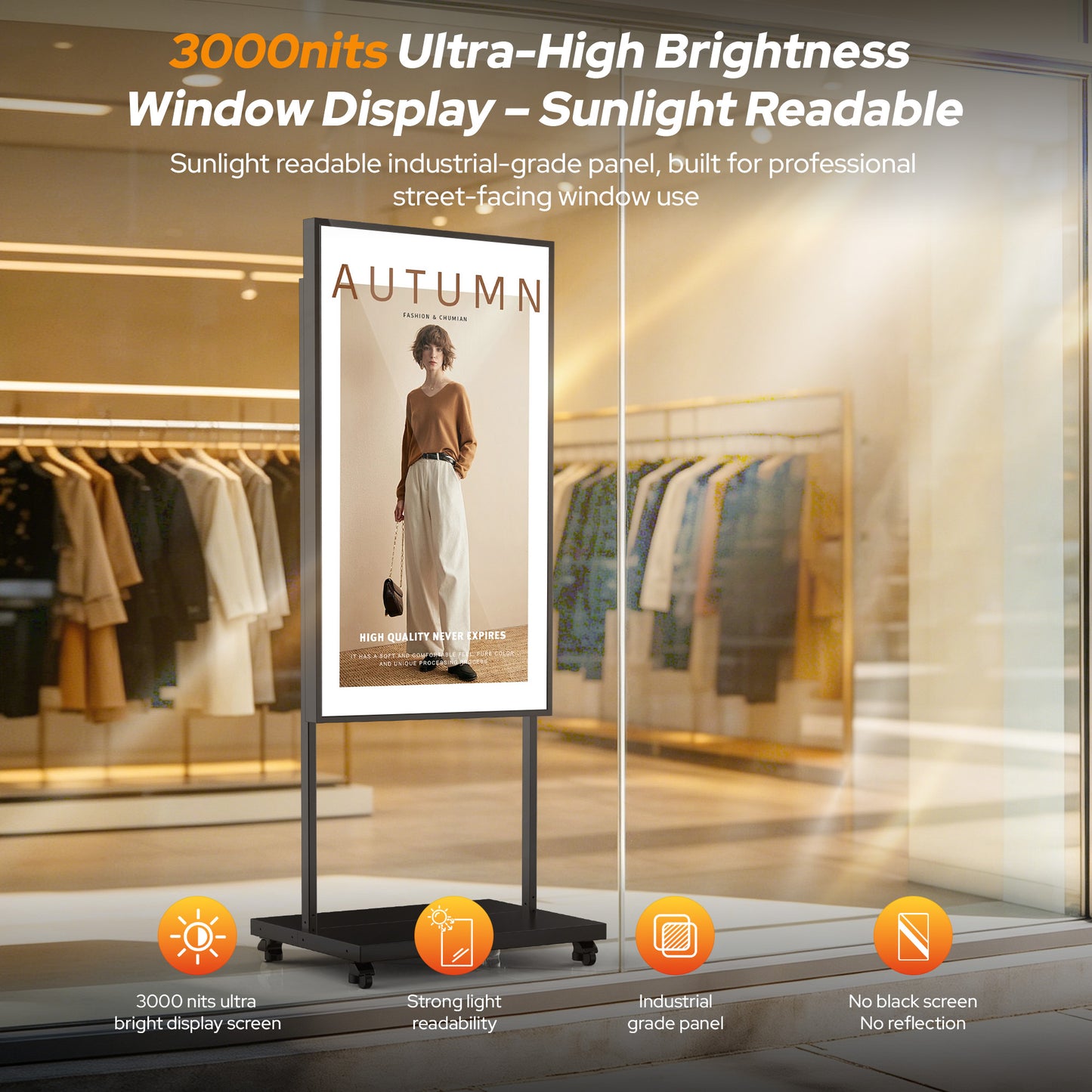 32 43 55  65" 3000 Nits High Brightness Indoor Street Window Digital Signage