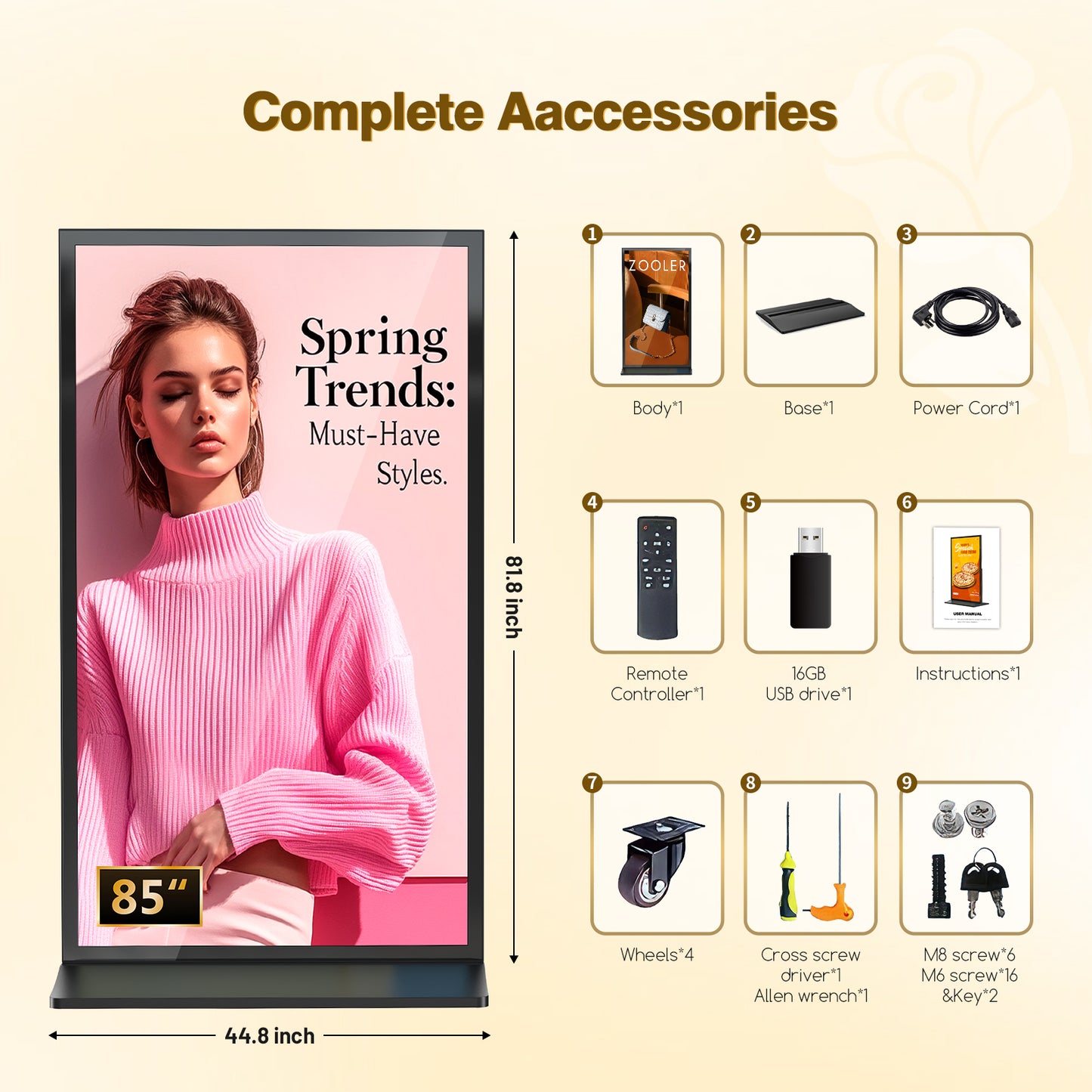 75 85" Full Screen Indoor LCD Floor Stand Digital Signage Display
