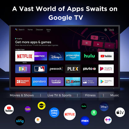 55 65" 2500 Nits 4K UHD IP55 Weatherproof Google Outdoor TV