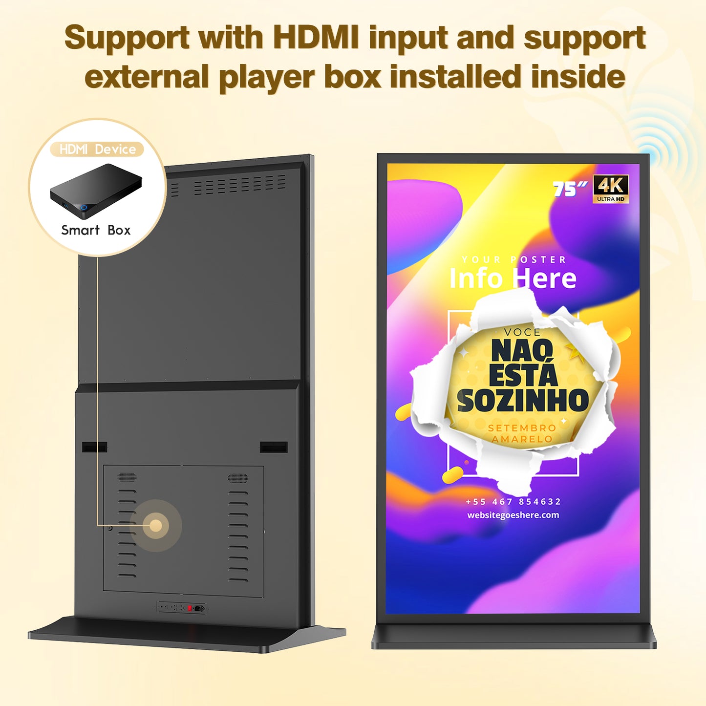 75 85" Full Screen Indoor LCD Floor Stand Digital Signage Display