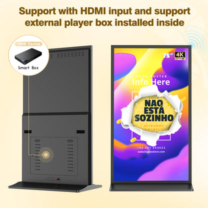 75 85" Full Screen Indoor LCD Floor Stand Digital Signage Display