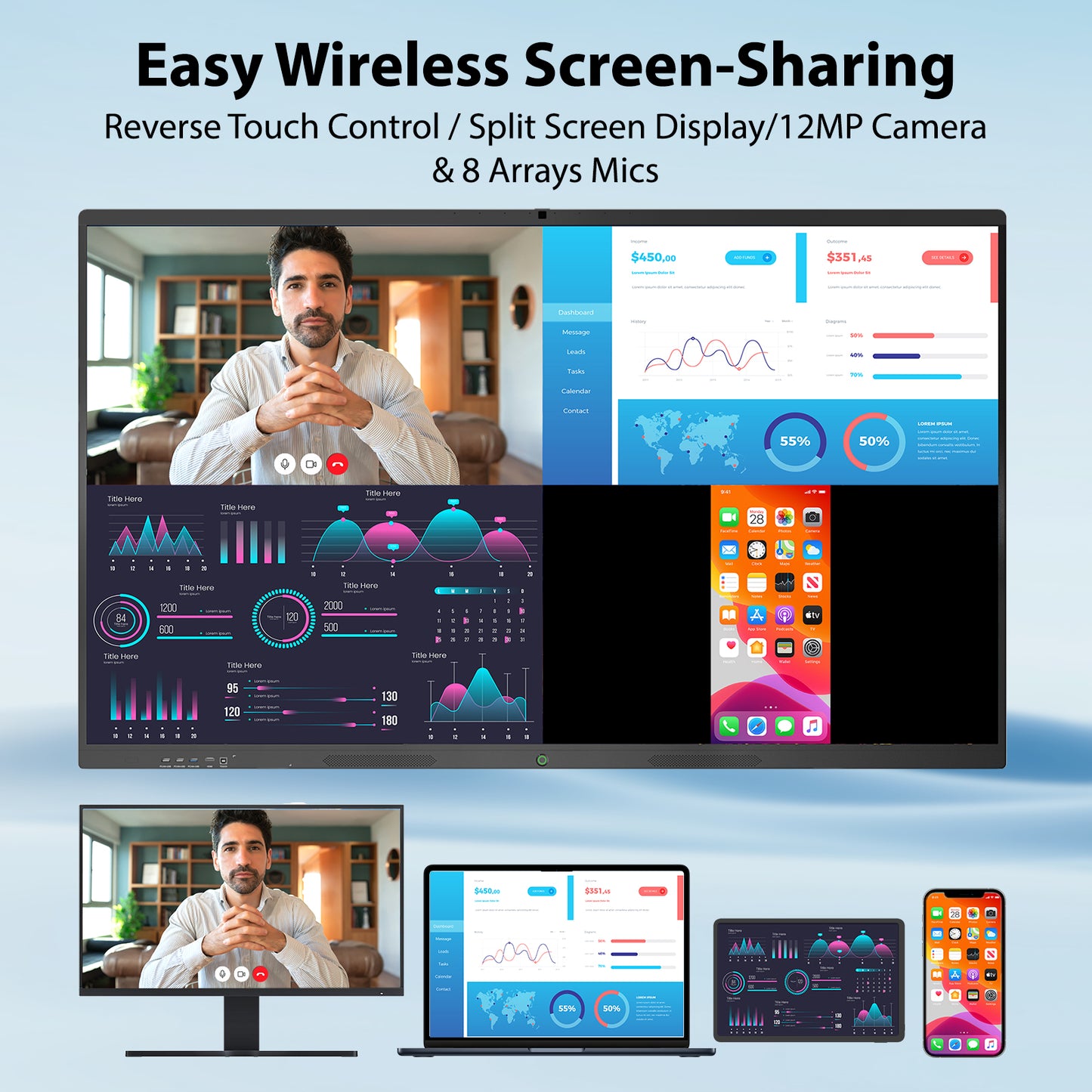 4K UHD All-in-one Smart Board for Classroom Home Office Studio (Wall Mount Included)