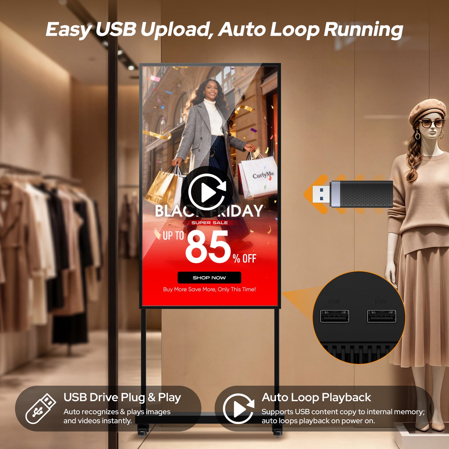 32 43 55  65" 3000 Nits High Brightness Indoor Street Window Digital Signage