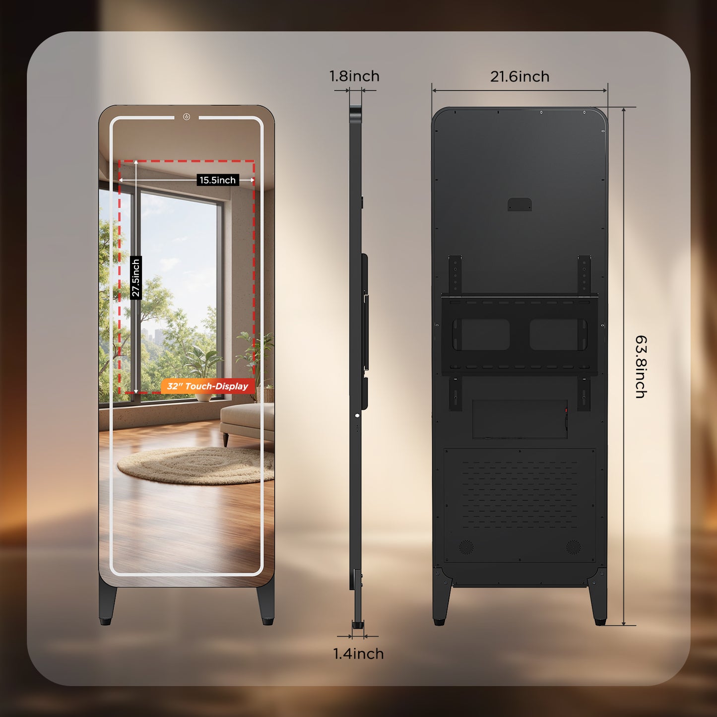 32" HD Smart Gym Mirror with Touchscreen