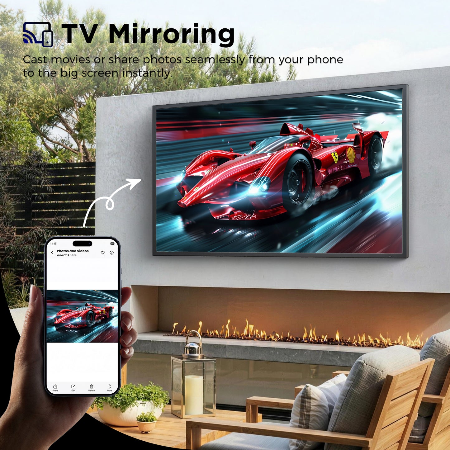 55 65" 2500 Nits 4K UHD IP55 Weatherproof Google Outdoor TV