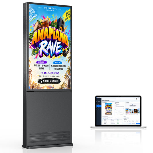 43 55 65" 3500 Nits IP66 Waterproof Dustproof Floor Standing Outdoor LCD Digital Signage Display